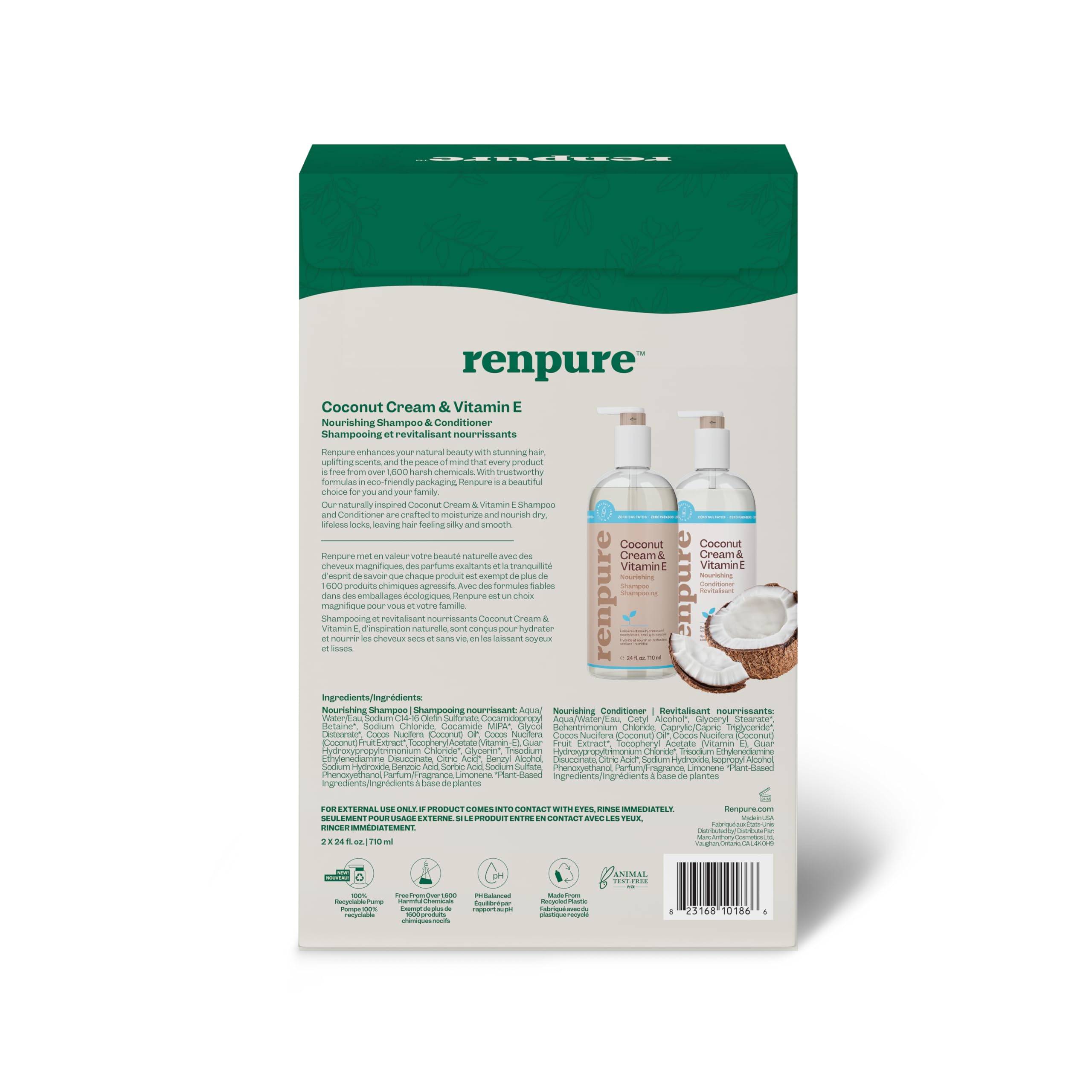 Renpure Coconut Cream & Vitamin E Nourishing Shampoo and Conditioner Set, 24oz