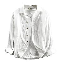 Icegrey Summer Shirts Mens Long Sleeve Linen Shirt Solid Color Casual Shirt