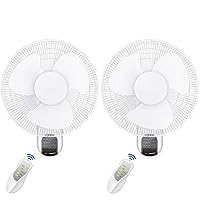 HealSmart 16 Inch Wall Mount Fan with Remote Control, 3 Oscillating Modes, 3 Speed, Timer, 2 Pack