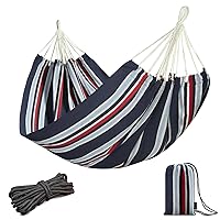 Brazilian Double Hammock with Hanging Ropes Extra Large 86.6x59” Portable Cotton Hammock for Patio Backyard Porch 450LBS Weight Capacity Perfect for Outdoor/Indoor - Black/Red Stripe