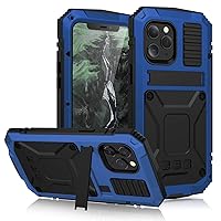 Compatible with iPhone 12 Pro 6.1 Metal Case with Screen Protector Military Rugged Heavy Duty Shockproof Case with Stand Full Cover Tough case for iPhone 12 Pro 6.1 (Blue)