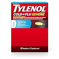 Tylenol Cold + Flu Severe Medicine Caplets for Fever & Cough Relief, Red, 2 Count, Pack of 50