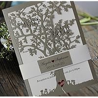 Loving Tree Wedding Invitations, Bridal Shower Invitation Cards, Printable Silver Wedding Invitation Card - Set of 50