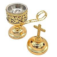 Charcoal Incense Burner Plated Iron Incense Holder Charcoal for Incense Burner Censer Incense Burner Catholic Incense Burner with Handle and Cross Exquisite Frankincense Burner for Home Church