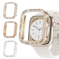Rc-Z for Apple Watch Series 9/Series 8/Series 7 41mm Bumper Bling Case, 3-Pack Women Glitter Diamond Rhinestone Protector Frame for iPhone Watch iWatch Accessories 41mm