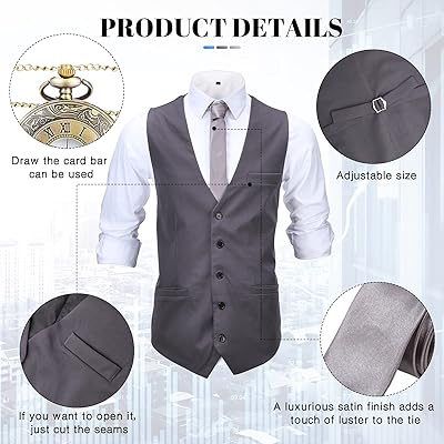 SATINIOR 1920s Mens Costume 20s Halloween Cosplay Accessories Outfit with Gangster Vest Fedora Hat Pocket Watch Suspenders
