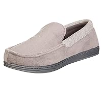isotoner Men's Microterry and Waffle Travis Moccasin Slippers With Memory Foam Insole and Durable Rubber Outsole
