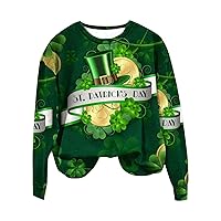 Womens Dressy Blouses Tops, St.Patrick's Day Long Sleeve Holiday Tops Casual Shamrock Lucky Print Crew Neck Blouses