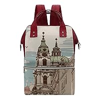 Saint Nicholas Cathedral in Prague Large Capacity Shoulder Bag Waterproof Mommy Tote Bags Travel Diaper Backpack for Women