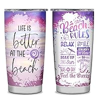 Beach Tumbler Gifts for Women, Best Beach Themed Gift Ideas for Beach Lover, Beach Cup for Girls Friends Sister Daughter, Life is the Better at the Beach 20oz Stainless Steel Tumbler