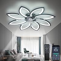 ycwdcz Ceiling Fan with Lighting and Remote Control App, Lamp with Fan Quiet, Flower Modern Design, Dimmable, Memory Function, DC Motor, Summer Winter Operation Reversible, Black