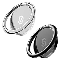Syncwire Cell Phone Ring Holder Stand, 360 Degree Rotation Universal Finger Ring Kickstand with Polished Metal Phone Grip for Magnetic Car Mount CompatibleiPhone, Samsung, LG - 2 Pack - Black & Silver