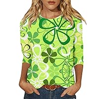 St Patricks Day Shirt Women 3/4 Sleeve Irish Shamrock Graphic Tees Funny Lucky Tshirts Floral Ruffle Blouse