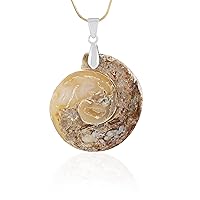 Fossil Agate Fancy Cabochon Pendant Gemstone Birthstone Healing Crystal necklace For Women And Men With 925 Sterling Silver