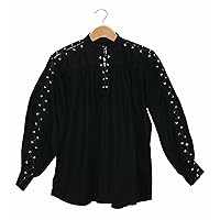 Cotton Shirt Collarless Laced Neck and Sleeves