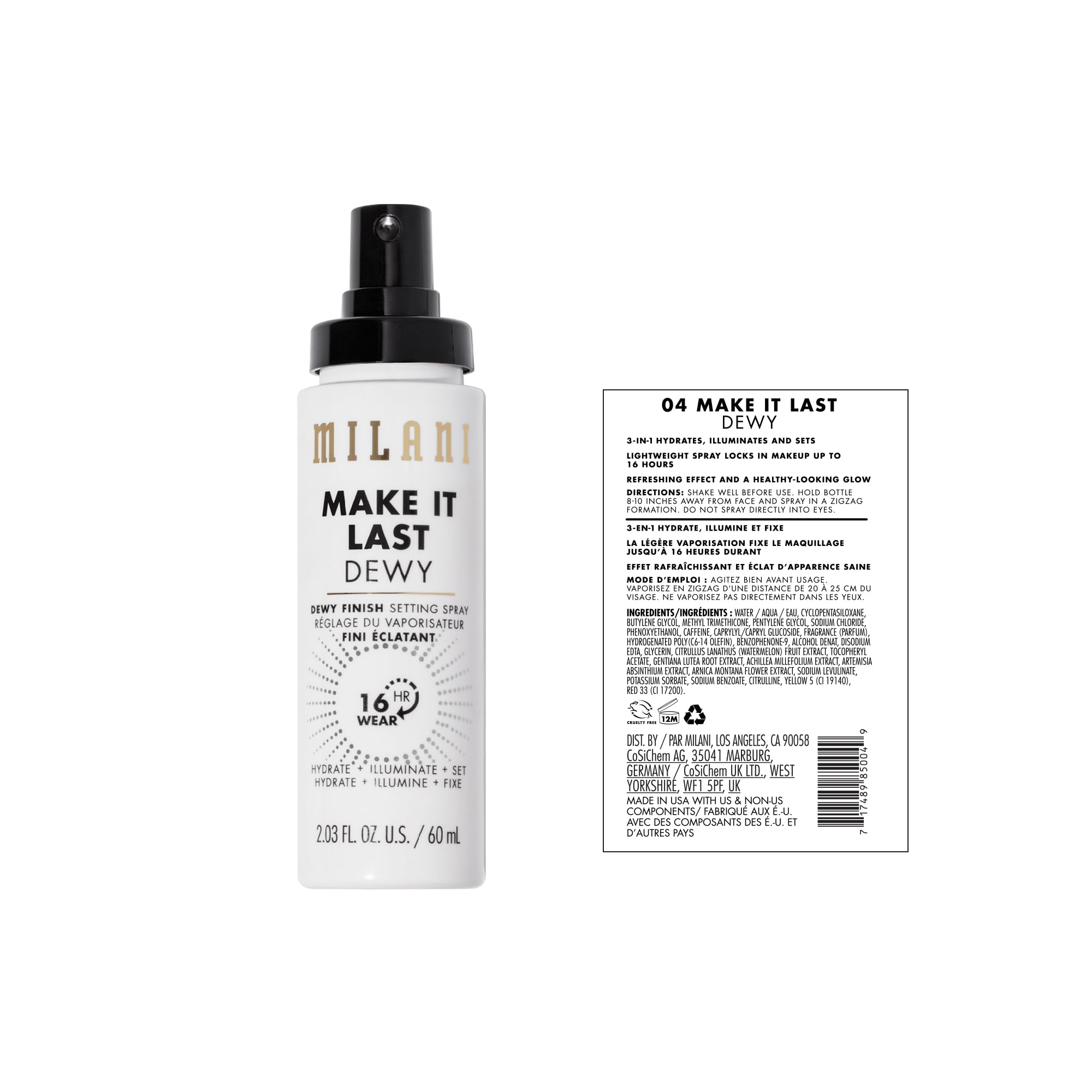 Milani Make It Dewy 3-In-1 Setting Spray - Hydrate + Illuminate + Set (2.03 Fl. Oz.) Cruelty-Free Makeup Setting Spray - Prime & Hydrate Skin for a Bright, Refreshing Look