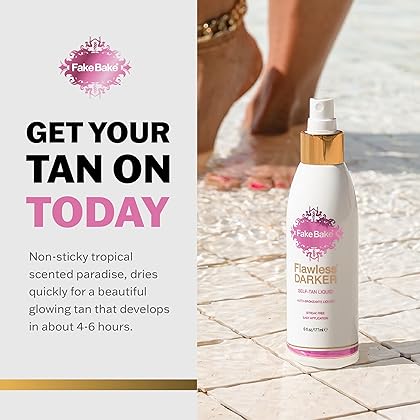 Fake Bake Flawless Darker Self-Tanning Liquid Streak-Free, Long-Lasting Natural Glow For All Skin Tones - Sunless Tanner Includes Professional Mitt For Easy Application, Black Coconut Scent - 6 oz