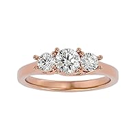 Certified 14K Gold Ring in Round Cut Moissanite Diamond (0.53 ct), Round Cut Natural Diamond (0.41 ct) With White/Yellow/Rose Gold Engagement Ring For Women