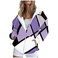Womens Fashion Clothes Color Block Drawstring Full Zip Up Hoodies Jacket Fall Casual Comfort Sweatshirt With Pocket
