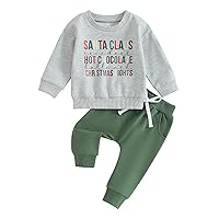 VISGOGO Baby Boy Girls Christmas Outfits Letter Print Long Sleeve Sweatshirt Pants Toddler Fall Winter Clothes