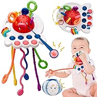 Montessori toys for babies 6-12 months Baby Silicon Sensory Travel Pull String Teething Toys for 3-6 Months 1 Year Old Hang on Stroller Crib Car Seat Roly Poly Baby Toy Fidget Gift for Infant Toddler