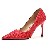 Women Charming Evening Heels Romantic Lace Pointed Toe Dressy Heels for Party Prom Wedding Shoes
