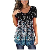 Womens Plus Size Tops,Short Sleeve Tunic V-Neck Button Shirt Casual Summer Fashion Sexy Printed Tees T-Shirt