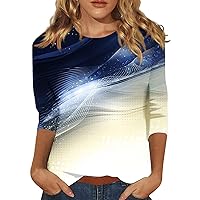 Ladies Tops and Blouses, Women's Fashion Casual Round Neck 3/4 Sleeve Loose Printed T-Shirt Ladies Top