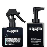 Blackwood For Men Hair & Beard Hydrator Spray 4oz + BioNutrient Foaming Face Wash 4.45 Bundle - Vegan & Natural Leave-In Conditioner - Gentle Daily Acne Facial Cleanser For Dry to Sensitive Skin