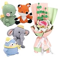 Jmuiiu Animal Crochet Kit Including Crochet Hook, Yarn Balls, Needles, Instructions,Rose Crochet Bouquet Kit, Rose Beginner Crochet Starter Kit for Complete Beginners