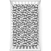 Motorcycle Themed Fitted Crib Sheet,Toddler Bed Mattress Sheets - Great for Boy or Girl Room or Nursery,White Black,28 x 52 Inch