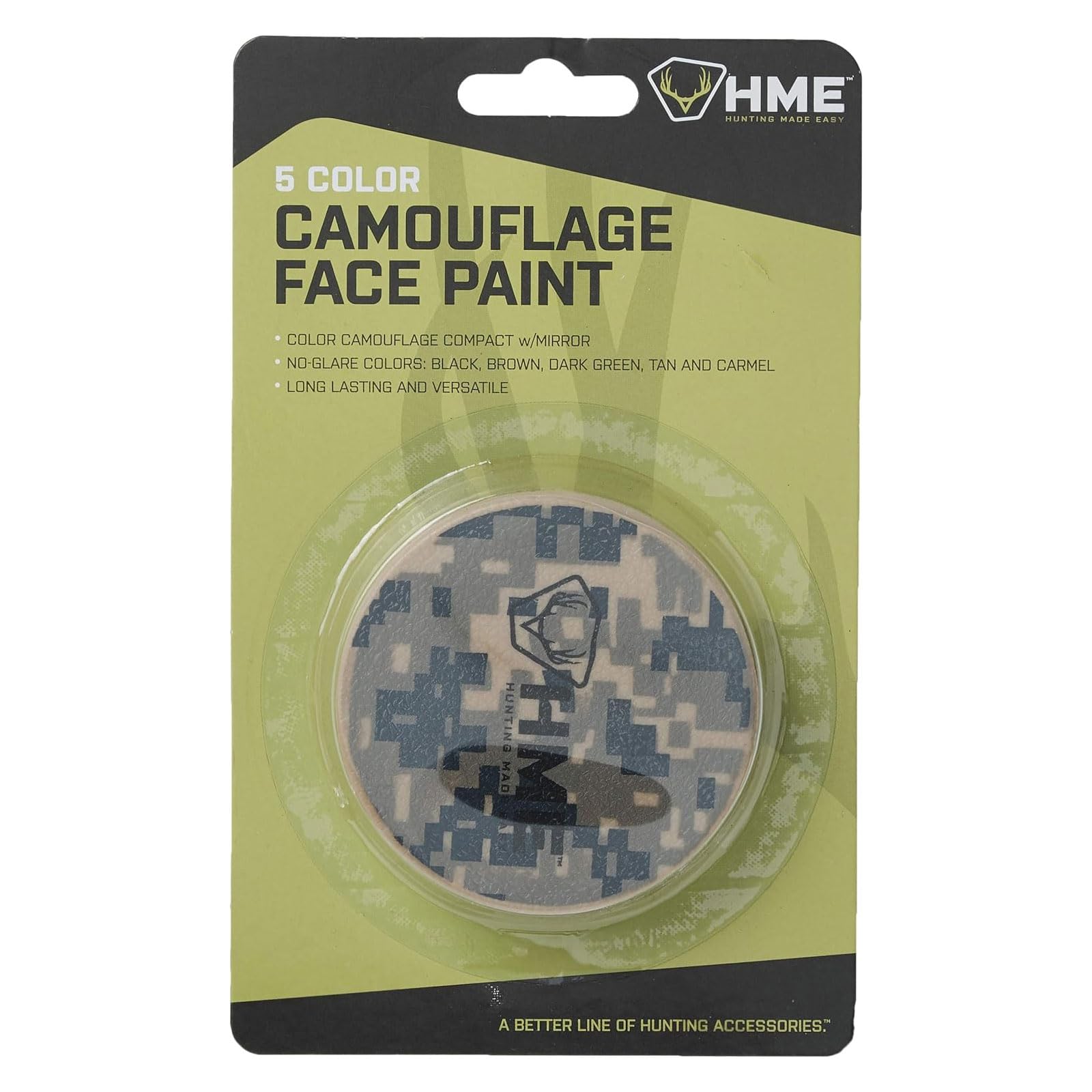 HME Camo Face Paint Kit with Mirror - Long-Lasting Non-Glare Easy-to-Use Concealment Makeup for Hunting in Compact Case, 5 Colors