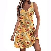 Women's Casual Sundress with Pockets Summer Boho Beach Dress Floral Blouses T-Shirts Dress Tank, S-3XL