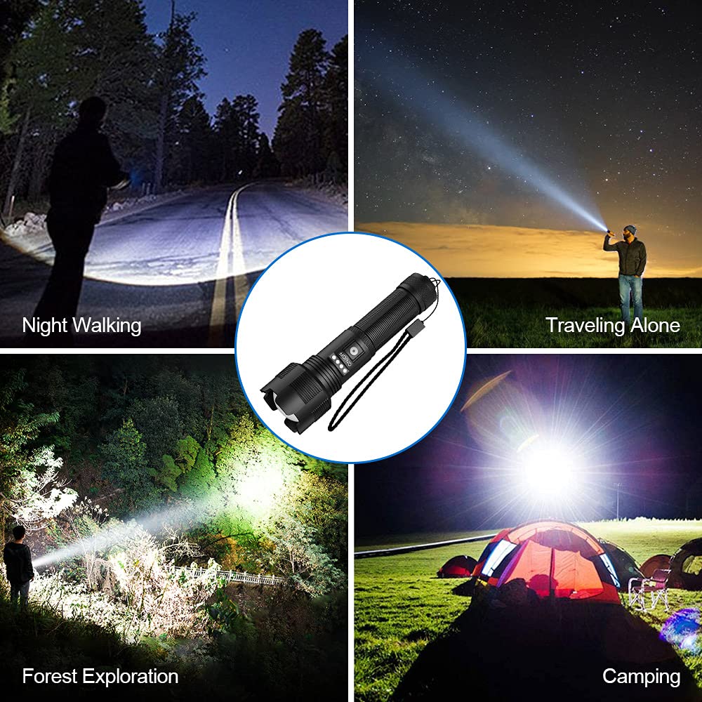 Rechargeable Flashlights High Lumens, Super Bright LED Flashlight 8000 Lumens, Zoomable IPX4 Waterproof Flash Light, Handheld Tactical Flashlight for Camping Emergencies