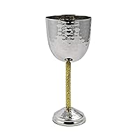 Passover Goblet with Gold Stem Shabbat Kiddush Cup - Hammered stainless steel