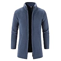 DuDubaby Men's Autumn Winter Casual Medium Length Stand Collar Windbreaker Button Jacket Coat