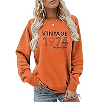 Vintage 1974 Sweatshirt for Women, Trendy Long Sleeve Crewneck Top, Novelty 50th Birthday Gift