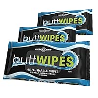 Buttwipes Flushable Butt Wipes (3 Pack, 135 wipes) - Flushable Wipes for Adults - Water-Based Wipes with Aloe and Vitamin E - Made Without Alcohol or Added Fragrance