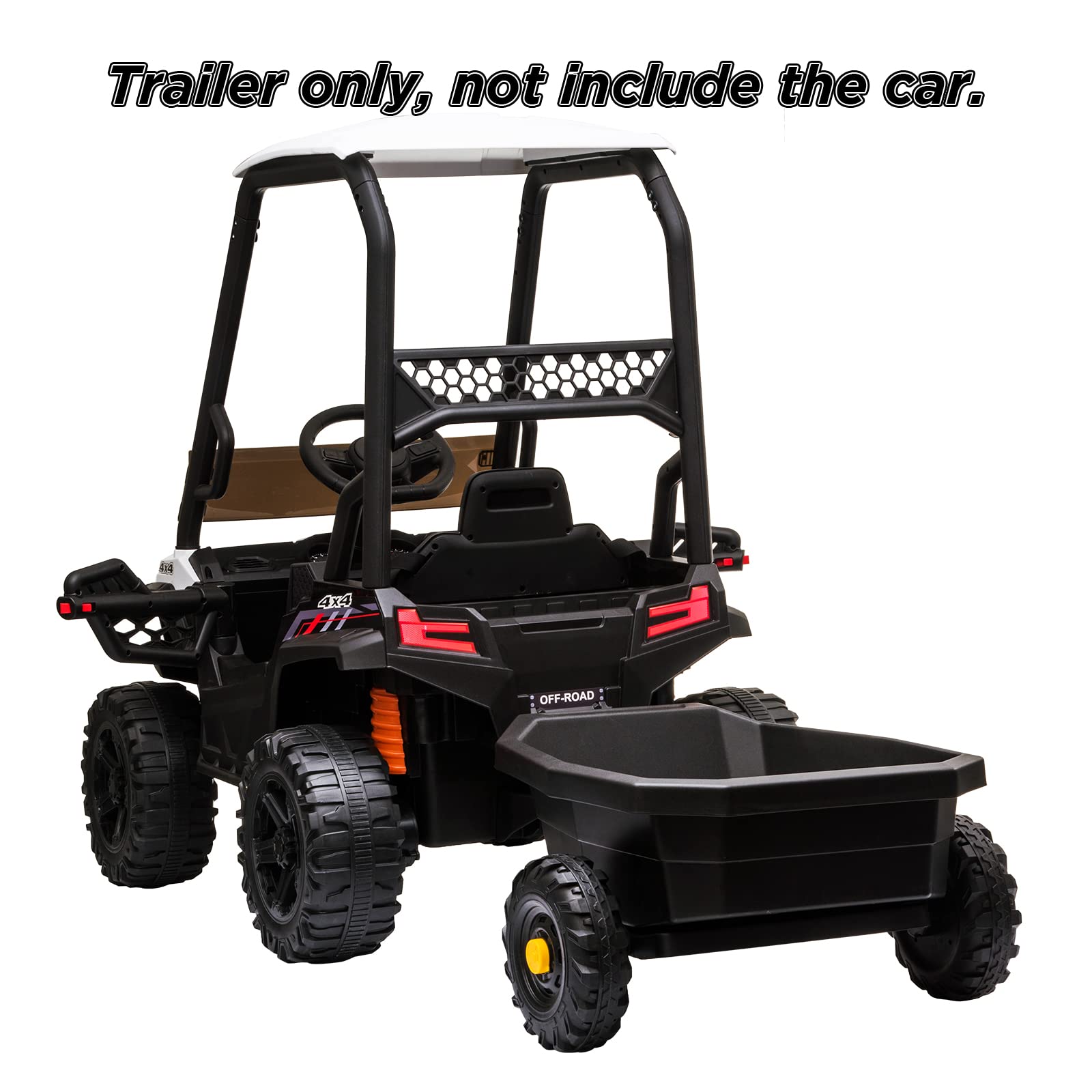 Trailer for Kids Ride On Car UTV, with Spring Suspension LED Lights AUX Port Music USB for 3-8 Years Old Boys Girls (Trailer Only)