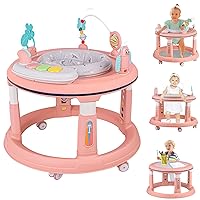 Baby Walker with Music and Lights, 5 Adjustable Heights, Baby Walkers and Activity Center for Boys Girls Babies 6-12 Months, Features 360 Degree Swivel Seat, Detachable Toys and Bounce Foot pad