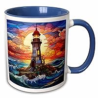 3dRose Lighthouse and Ocean Image Of Stained Glass Background - Mugs (mug-384266-6)