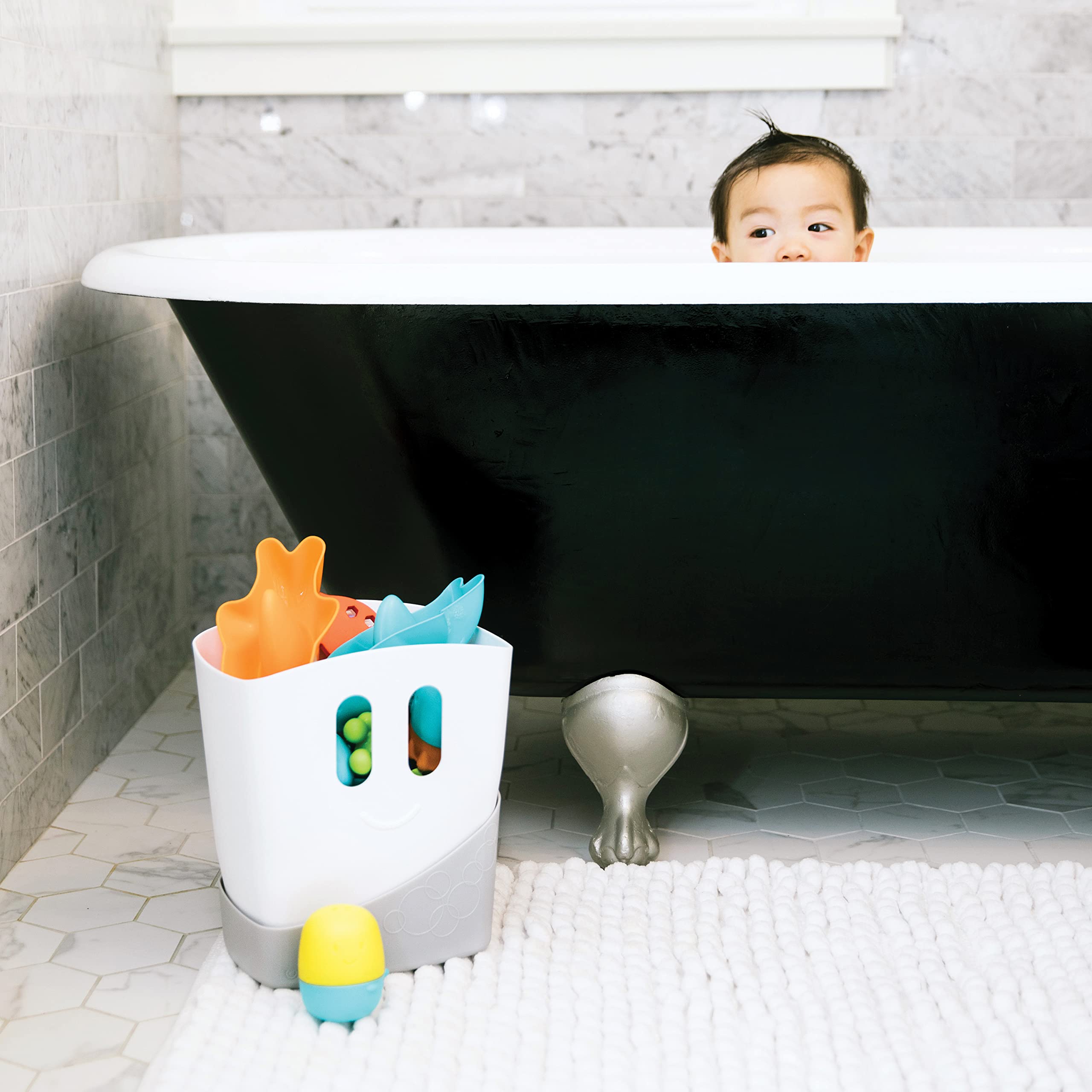 Ubbi Freestanding Bath Toy Organizer Bath Caddy with Removable Drying Bin and Scoop for Toddlers and Baby, Gray