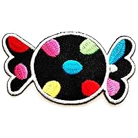 Nipitshop Patches Black Bow Sweet Candy Lollipop Cartoon Kids Patch Embroidery Applique Patch Lace Fabric Motif Applique Sew On Patches for Craft Sewing Clothing