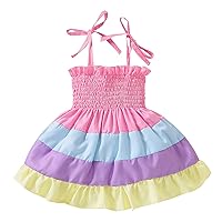 Kids Fall Clothes Girls Girls Rainbow Colour Suspender Infant Sleeveless Baby Dresses Beach Little Girls Dress Shirt