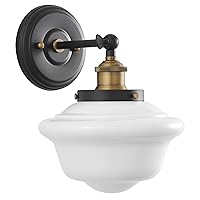 Linea 1 Light Bathroom Vanity Light - Lavagna Schoolhouse Light Fixture - Black with Milk Glass Shade Wall Sconce, UL Listed