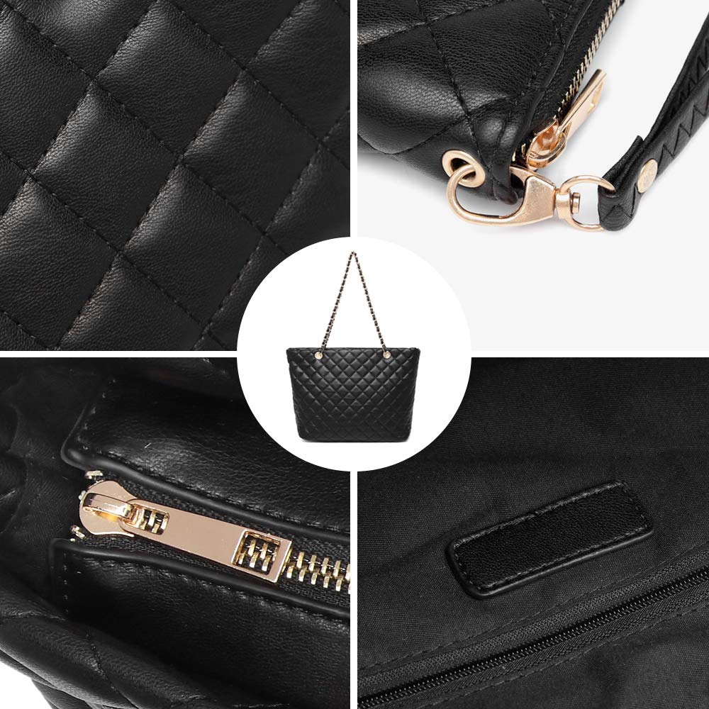 XB Tote Purse and Handbags Set for Women Leather Quilted Shoulder Bag Wristlet Wallet Zipper 2pcs Purse Set