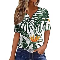 Womens Tops Dressy Casual Short Sleeve Buttons Tees Girls Hawaiian Shirt V Neck Simple Summer Sports Undershirt