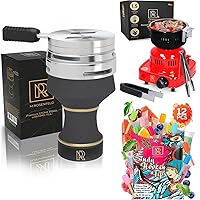 Hookah Bowl Set Premium Stone Black Bowl – Shisha Bowl with Cover Heat Management - Red Multipurpose Electric Charcoal Starter - Candy Hookah Tips - 12 pcs Glow in The Dark Jolly Tips