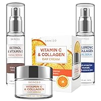 Facial Moisturier and Serum Value Set - Retinol and Vitamin E, Hyaluronic Acid and Collagen, Vitamin C and Collagen