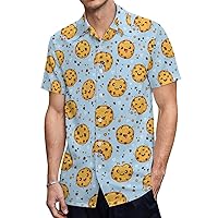 Kawaii Cookies with Chocolate Chips Men's Shirts Short Sleeve Hawaiian Shirt Beach Casual Work Shirt Tops
